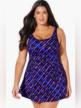 Swimsuits For All Tank Swimdress Black One Piece Tummy Control NWT 12